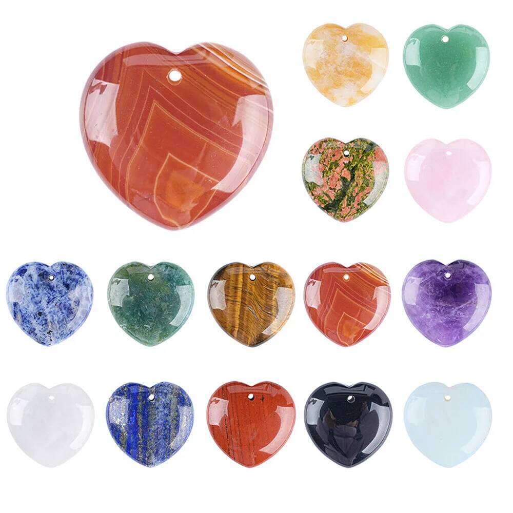 5pcs/pack 30mm Color Mixing Natural Crystal Heart Pendant Gemstone Agate Carved Heart-Shaped Rose Quartz Necklace Accessories 826f9