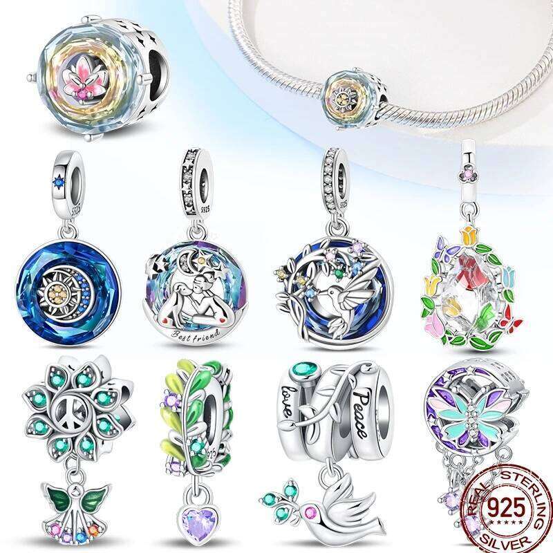 NEW 925 Sterling Silver Tree Dove Olive Branch Love And Peace Charms Beads Fit Pan Original Bracelets DIY Jewelry 26592