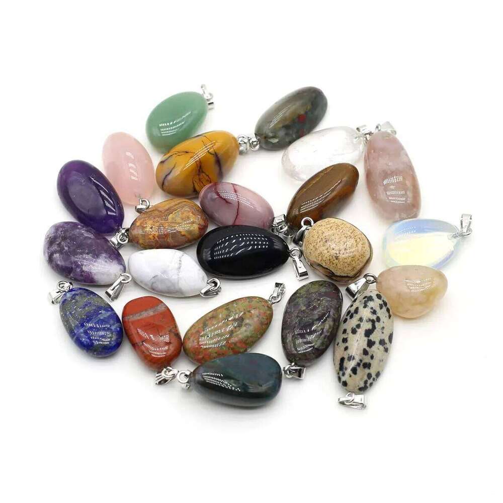 5PC Natural Stone Pendant Crystals Amethyst Rose Quartz Smooth Polished Gemstone Charms for Jewelry Making DIY Necklace Earrings b9bef