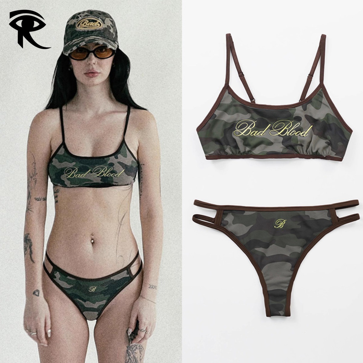 American Vintage Camouflage Camisole Lingerie Millennium Spicy Girl Casual Sport Demi-Tasse Soutien-Gorge Maillot De Bain Sexy String Bikini Ense