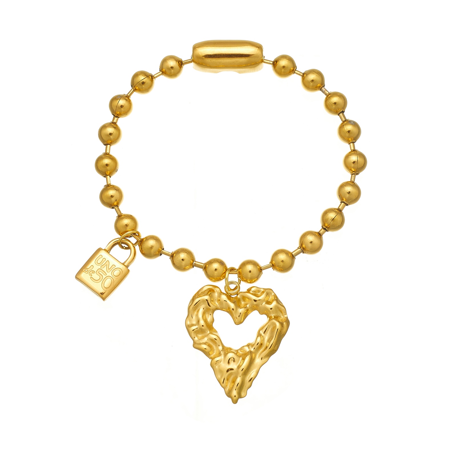 New Fashion Women Men Silver Gold Stainless Steel Round Lock Key Retro Heart Drop Oil Letter Uno de50 Heart Bead Bracelets Jewelry Pulsera A Gift-image-1106579358