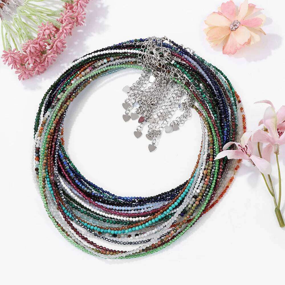 1pc Fashion Faceted 2mm Beads Necklace Mini Natural Stone Amethyst Choker Minimalist Party for Men Women Jewelry Gift 31d04