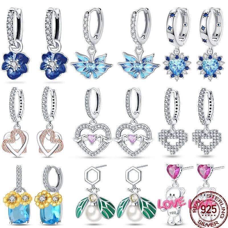 925 Sterling Silver Spring Blue Flowers Butterfly Colorful Zircon Original Design Earrings Fit Engagement Party Fine Jewelry a4907