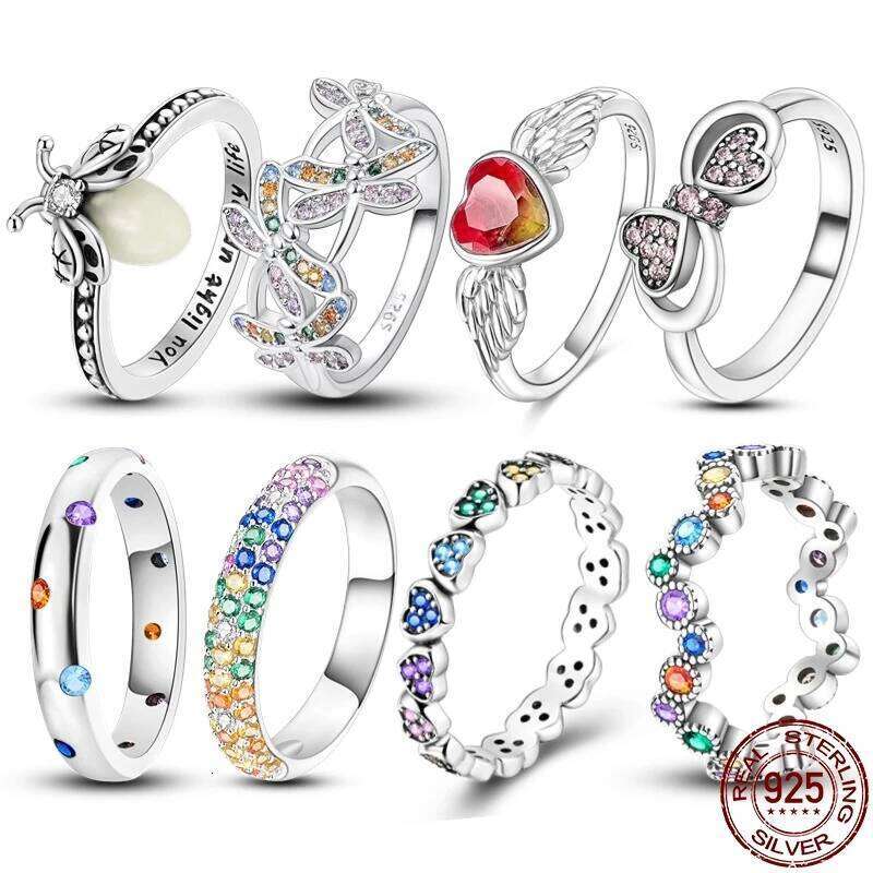 S925 Sterling Simple Colorful Love Party Gifts Women 925 Silver Ring Fine Jewelry Anniversary 2024 New Product Hot adb21
