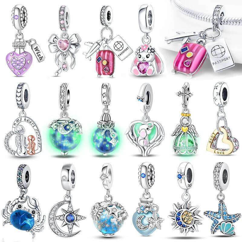 Luminous Firefly Star Moon Cherry Cat S925 Silver Pendant Beads 3mm DIY for Women Exquisite Jewelry Making Gift 8fed2