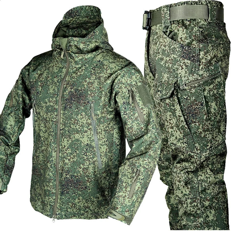 Mens Camo Tactical Sets Sharkskin Waterproof Hooded Zipper Jacket Military Man Softshell Outdoor Pants Winter Fleece Cargo Suit 260518BJ