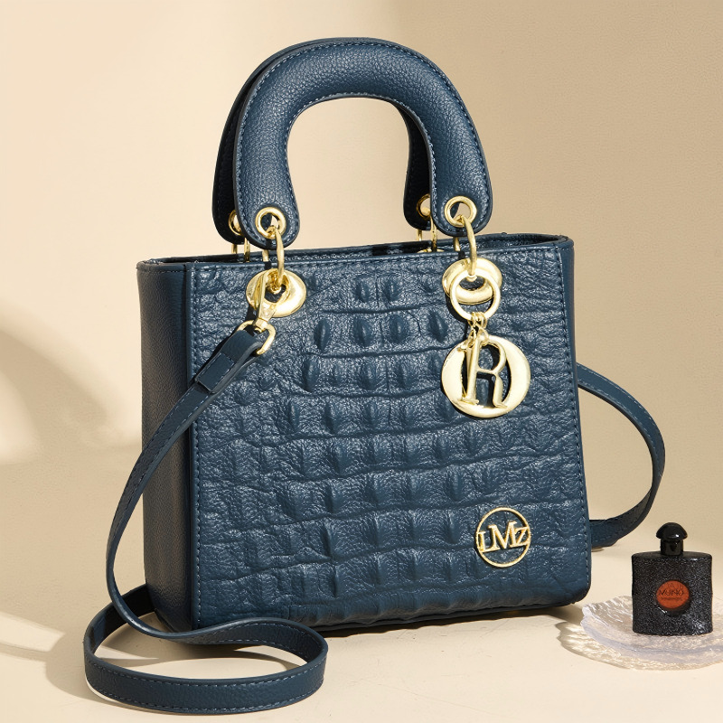 Women Crocodile Embossed PU Leather Top Handle Handbag, Elegant Square Structured Crossbody Shoulder Bag with Detachable Strap 444