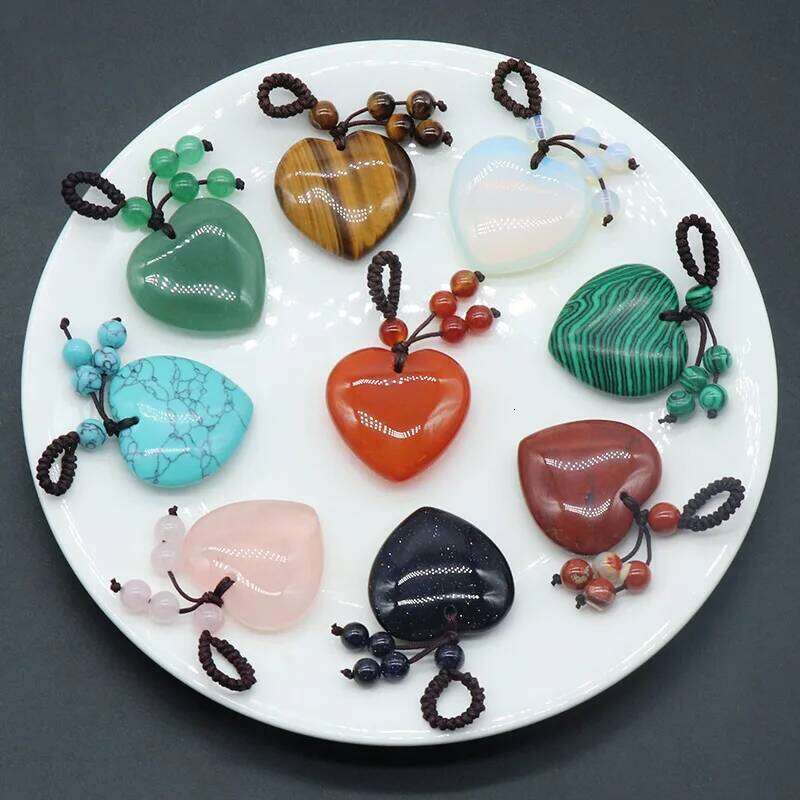 1PC 30mm Natural Heart Keychain Healing Crystal Stone Rose Quartz Jewelry Tassel Keyring Bag Charms for Handbags 57d45