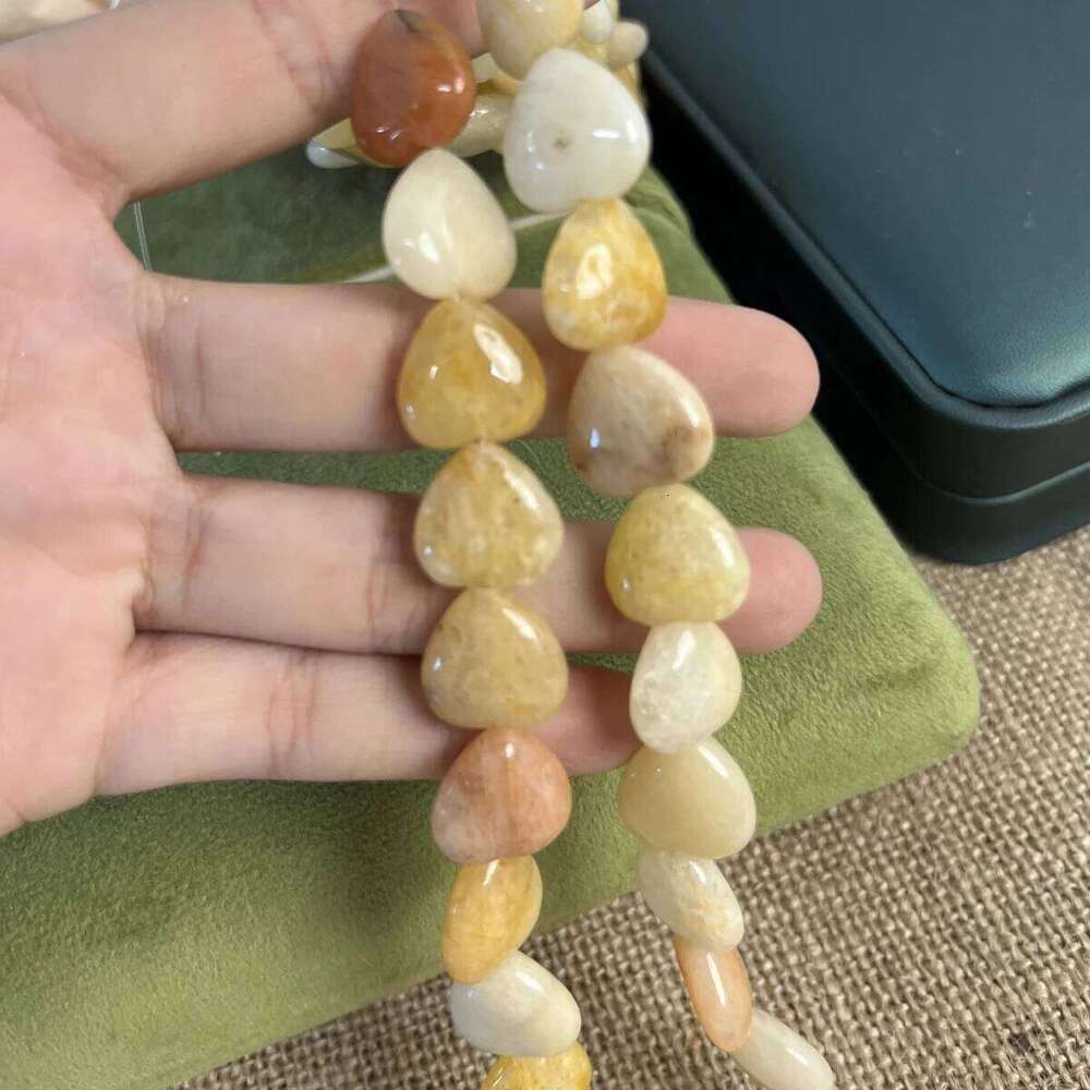 14mm Natural Stone Heart-Shaped Semi-Finished Yellow Jade Beads for Jewelry Making Supplies DIY Necklace Bracelet Accessories 35695