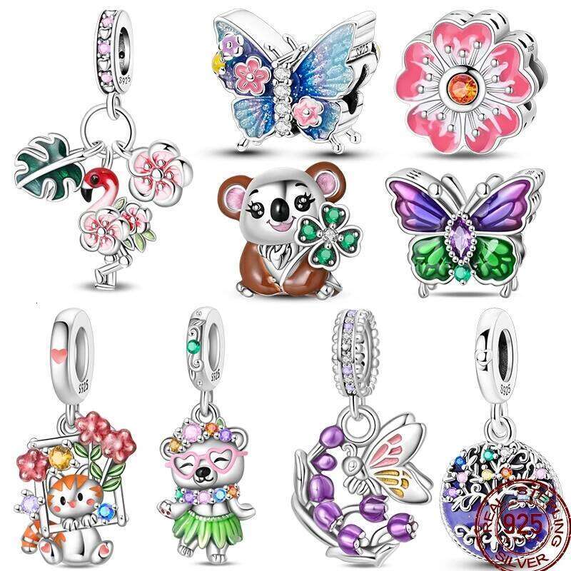 Spring New 100% Sterling Silver Flower Butterfly Cute Pet Charm Beads Suitable Fit Pan 925 Original Bracelet Exquisite 45572