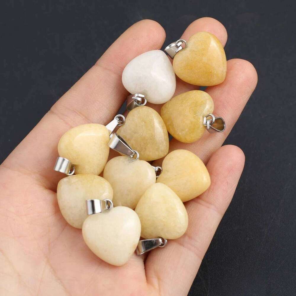 10pcs/pack 16mm Heart-shaped Pendant Natural Stone Yellow Jade Charms for Jewelry Making DIY Women Necklace Earrings Accessories 0b955