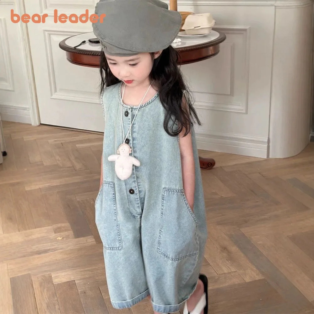 Bear Leader 2025 Summer Solid Color Girls Clothes Cute Kids Jumpsuit Korean Version Fashion Retro Childrens Clothing 3-7 Years 260516BJ