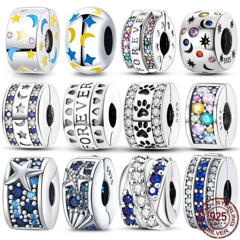 New in 925 Sterling Clasp Silver Charms Silicone Spacer Beads Safety Chain Fit Original Pan Bracelet Jewelry Women f417d