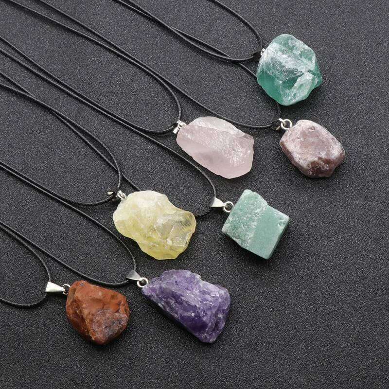 Healing Mineral Stone Pendulum Natural Amethysts Rose Clear Crystal Citrines Quartz Pendant Necklaces Choker 109ec