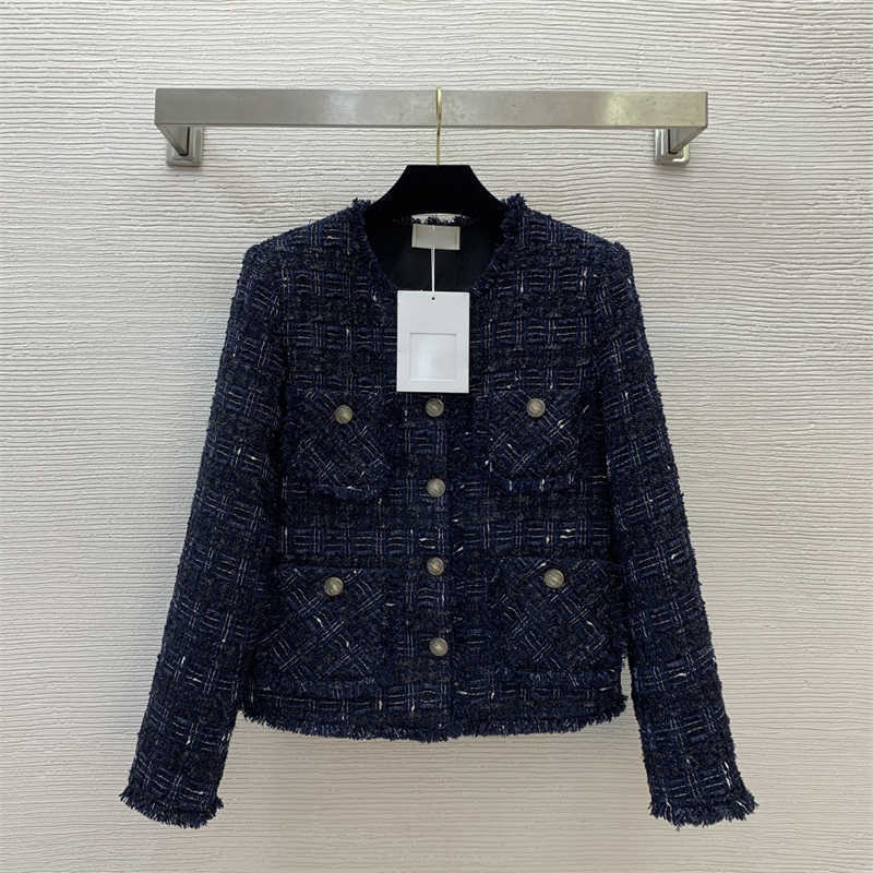 veste de créateur femmes Tweed tissage tissu à carreaux haut de rue mode manches longues haute qualité vêtements pour femmes manteaux de luxe