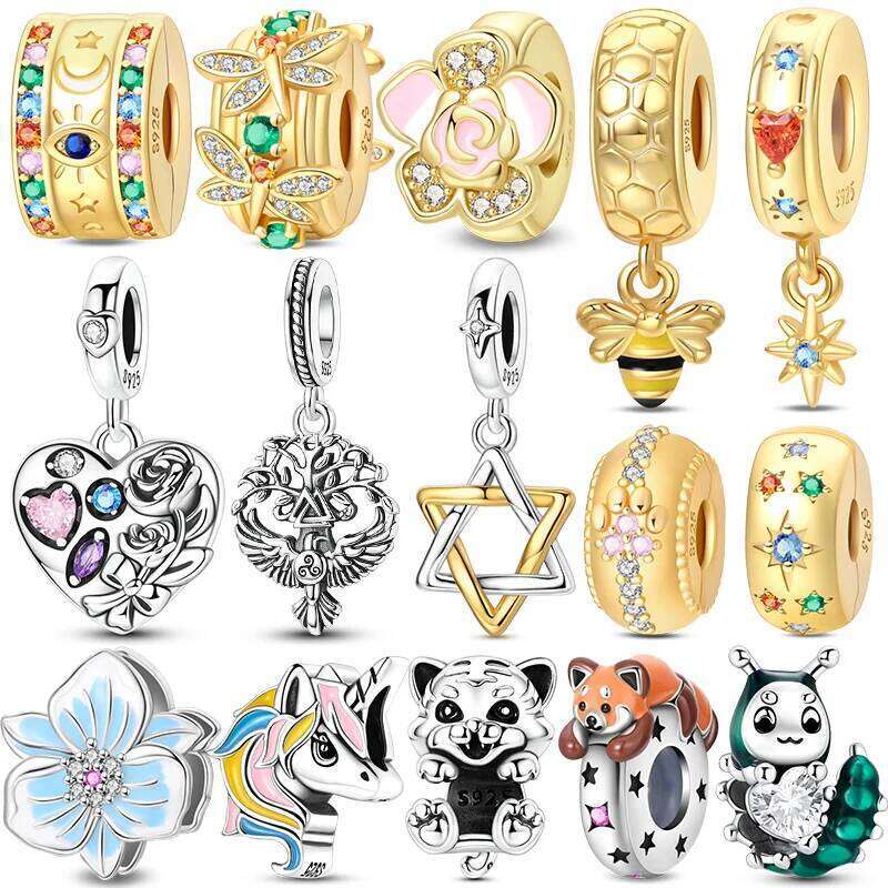 New 925 Sterling Silver Original Beads Heart Rose Couple Hexagram Rune Charms Fit Bracelets Woman Man DIY Jewelry Gift 400c9