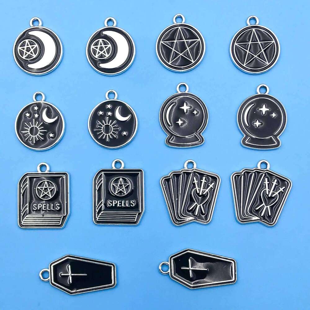 10/14pcs/pack Moon Star Cross Charms Enamel Alloy Black Book Magic Ball Pendants For Jewelry Making Earring Bracelet e361e