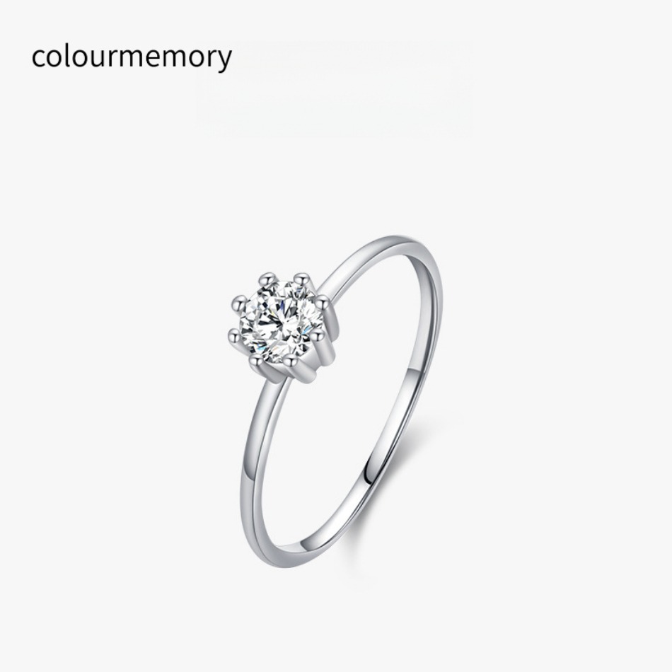S925 Sterling Silver 6-Prong Round CZ Zircon Ring, Minimalist Ins Style, For Women Daily Wear-image-1106627029