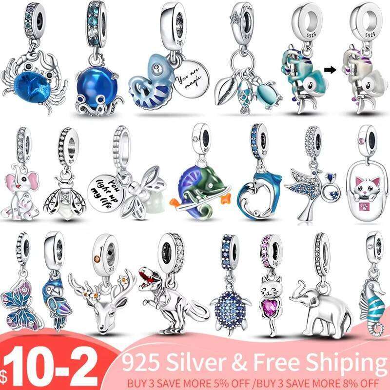charm plata de ley original Animal Shape Pendant Beads Fits Pan Original Bracelet Necklace 925 Silver DIY Jewelry New in 51502