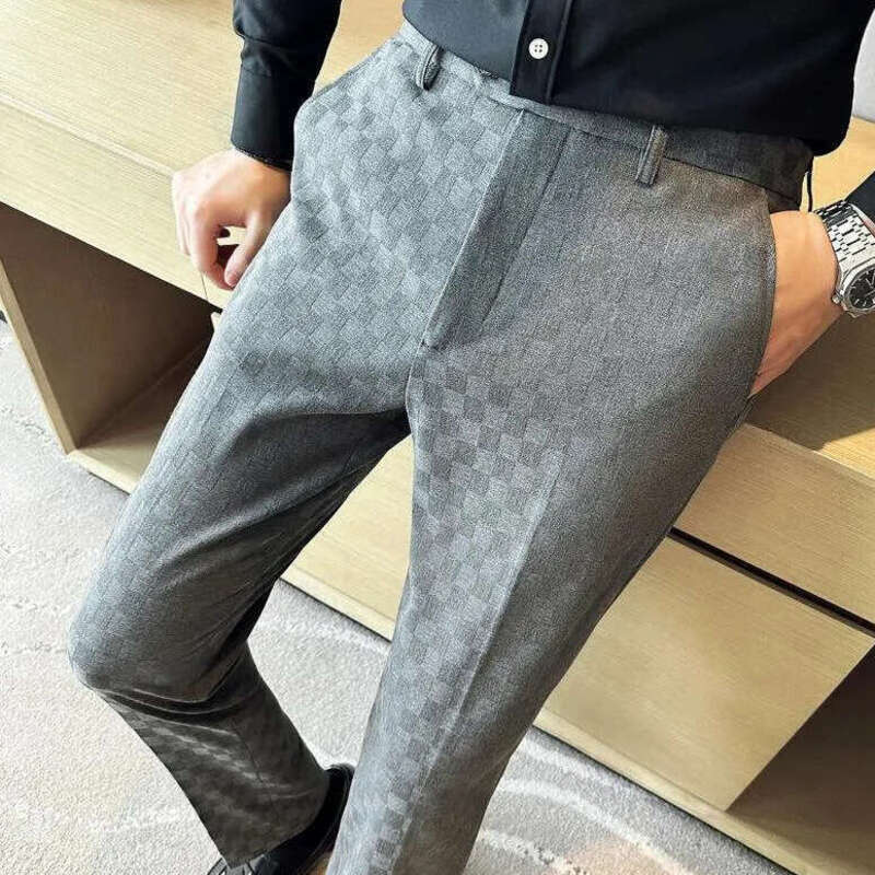 Dress Clothing Designer Clothes Pants Mens Suit Plaid Pattern Slim Fit Formal Business For Men Fashion Wedding Party Social Casual Trousers Q260917