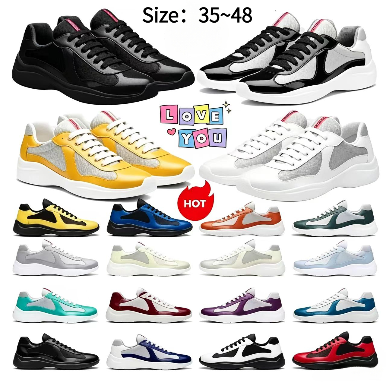 America's cup designer shoes men women luxury design Trigrace sneaker patent Matt leather top quality Size35-48
