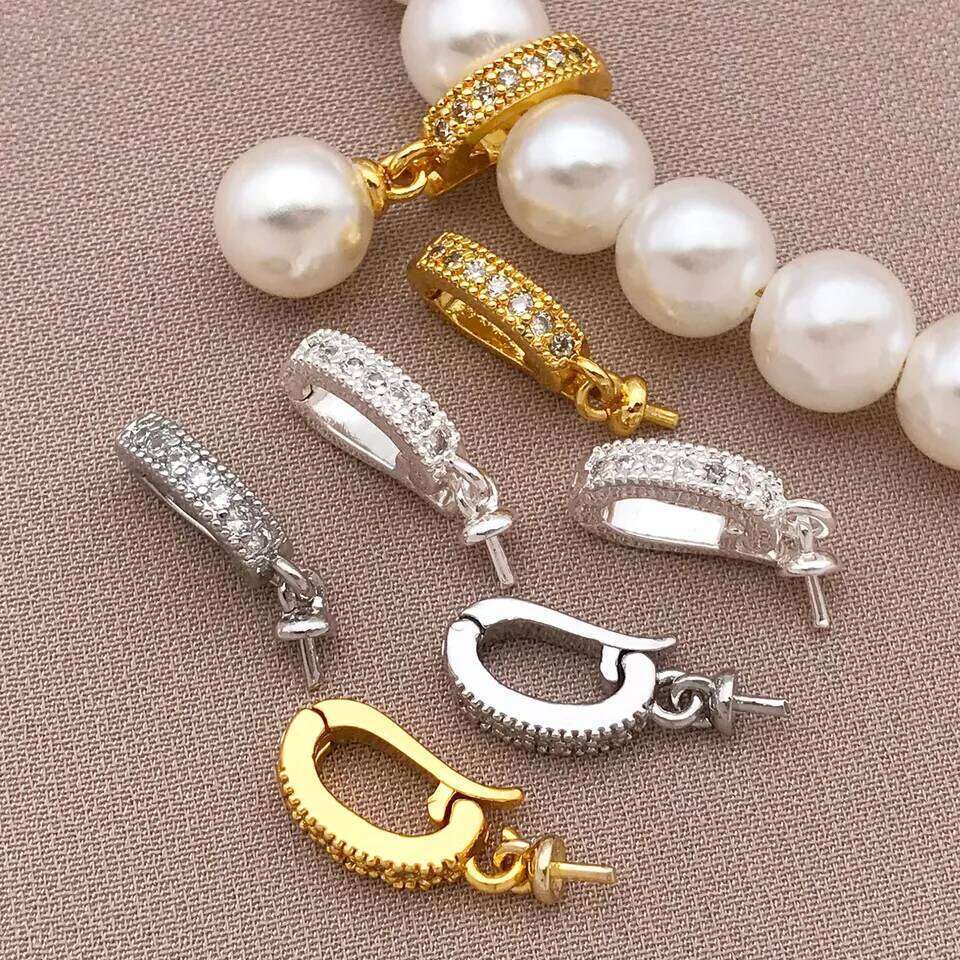 3/5/9pcs/lot 18K Real Gold Plated Brass Zircon Bailes Jewelry,Bails For Pendant with Open Ring Findings DIY Necklace b5c16