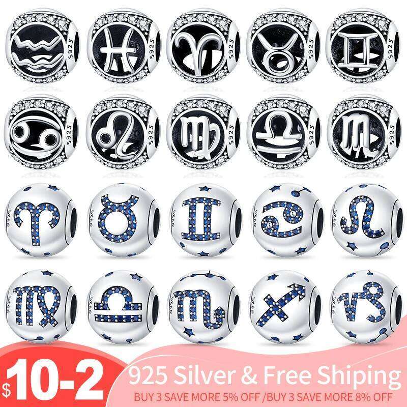 charms originales twelve constellation pattern bead fit Pan 925 original bracelet jewelry for women lucky number beads 09e95