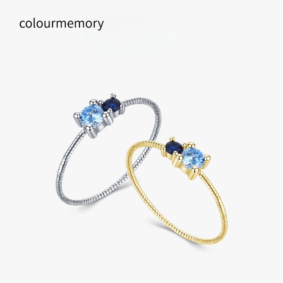S925 Sterling Silver Two-Stone Thin Band CZ Ring, Minimalist Ins Cold Style, Silver/Gold, For Women-image-1106628009