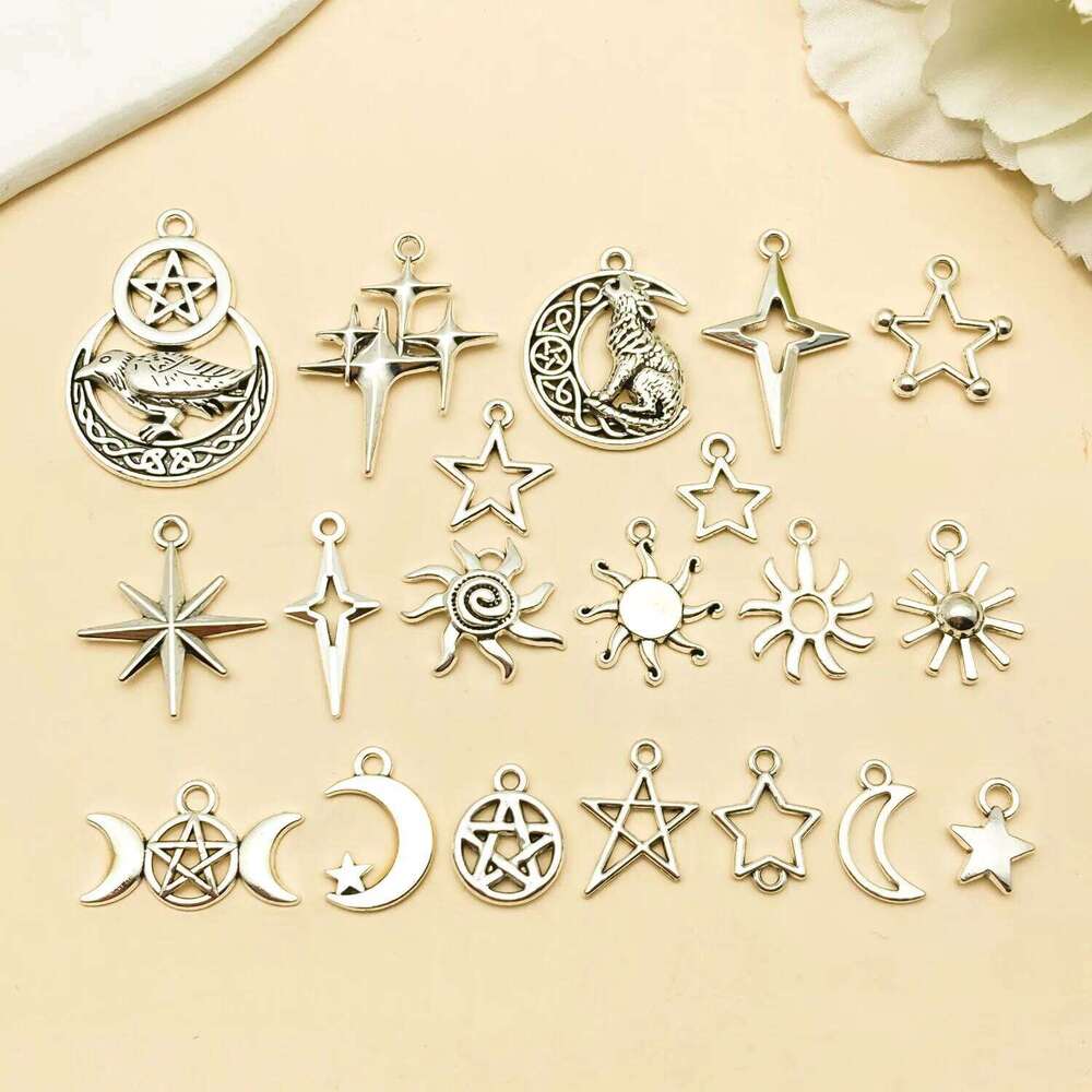 20pcs zinc alloy antique silvery sun, star, moon series accessories, DIY necklaces, bracelets, earrings jewelry making accessory 5fc1d
