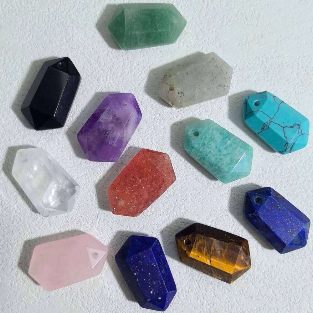 1pc Faceted Hexagon Natural Pendant Rose Quartz Amethyst Tiger Eye Stone Charms for DIY Jewelry Accessories 9bafc
