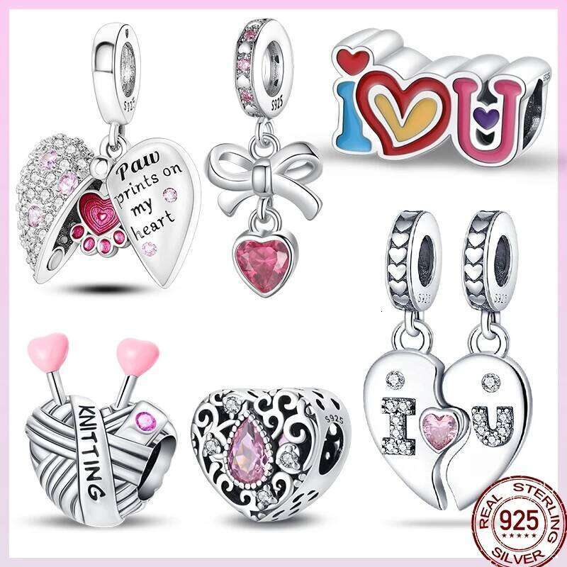 925 Sterling Silver Valentine's Day Sentimental Blessing Heart Rose Charm Beads Fit Pan Original Bracelet DIY Jewelry 63cb0
