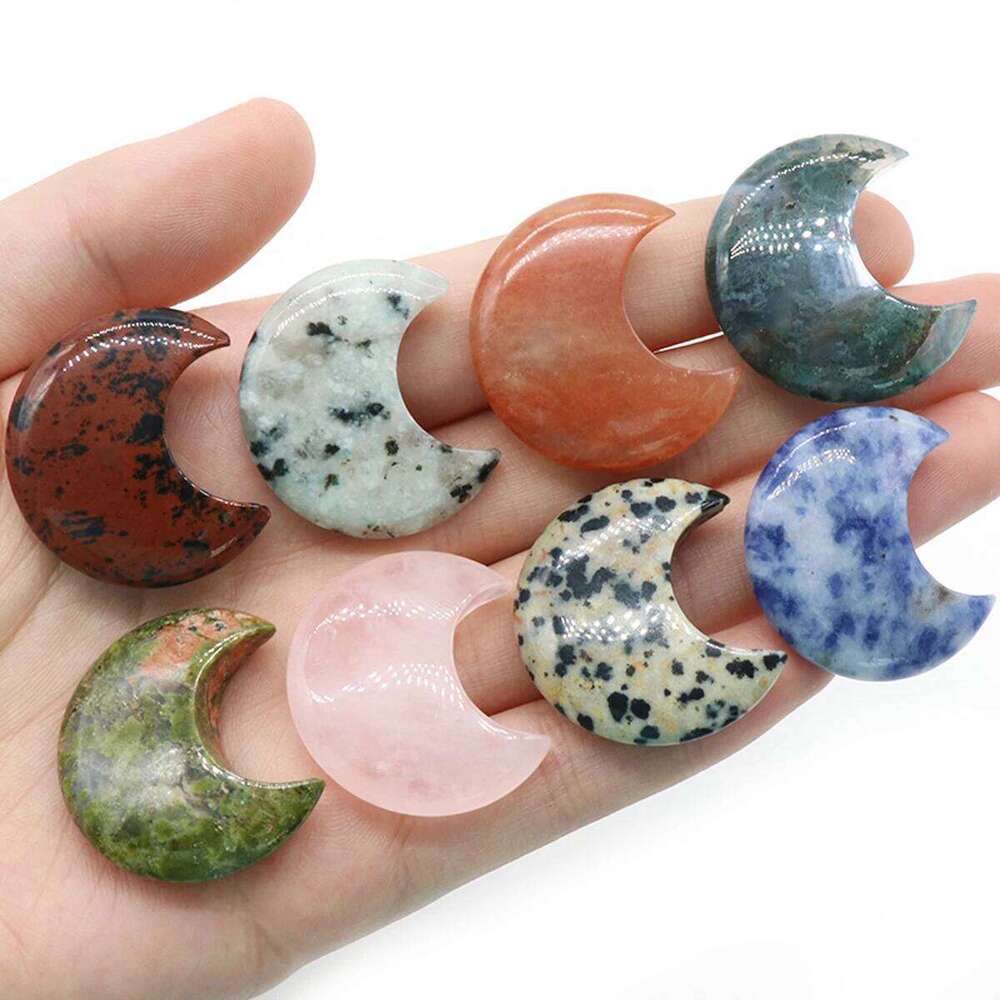 2pcs/Pack Moon Shaped Natural Crystal Stone Decoration Rose Quartz Meditation Crystals and Stones Healing Room Decor Jewelry e0f7b