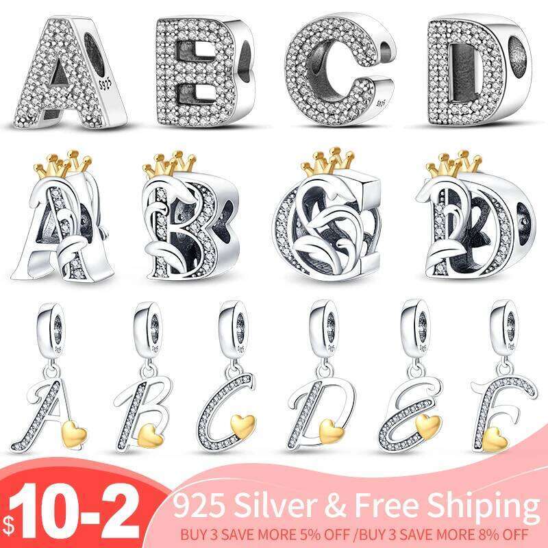 100% 925 Sterling Silver Multi Shape English Alphabet A-Z Charm Beads Fits Pan Original Bracelet Necklace Women Jewelry New 00438