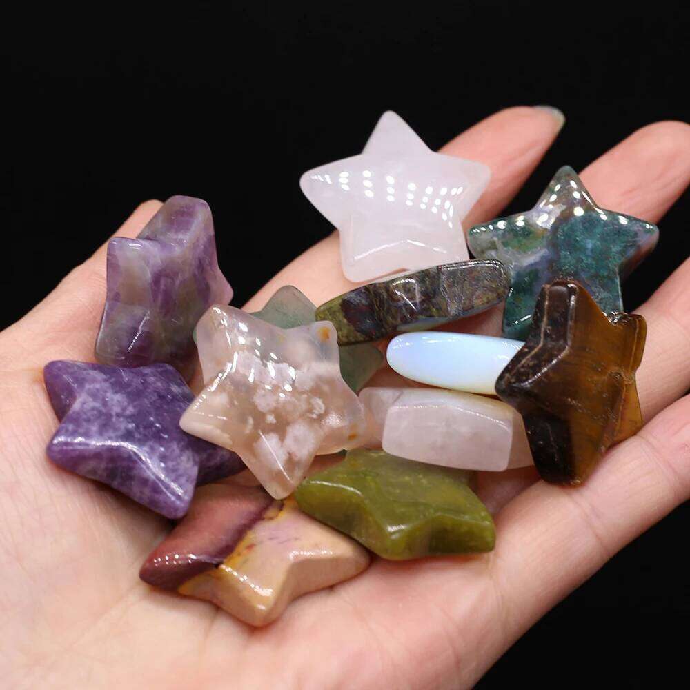 30mm Star Shaped Miniature Ornaments Natural Stone Reiki Rose quartz Lapis lazuli Pendulum Desk Bedroom Cute Decoration jewelry e9554