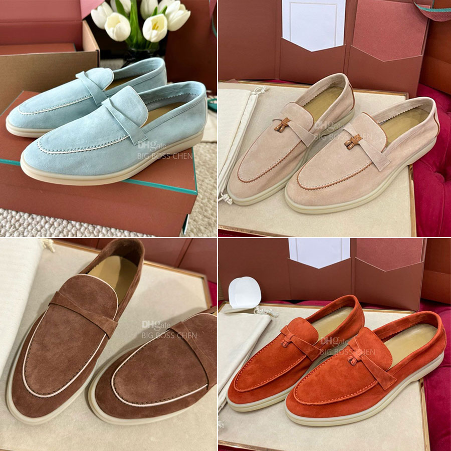 Top quality Unisex Classic Summer metal Button Casual Suede loafers womens men slip on shoes Flat dress shoes Luxury designer shoes Holiday Driving
