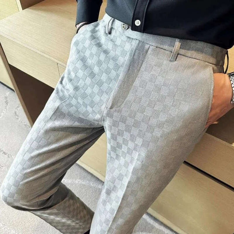Dress Pants for Men Plaid Jacquard Pattern Slim Fit Formal Business Suit Pants Fashion Trousers For Wedding Party Office & Social Occasions Mens Clo