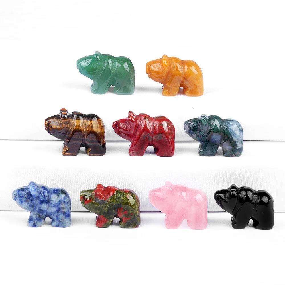 Stone Natural Jade Charm Polar Gemstone Crystal Bear Figurine Animal Statue Carving 30959
