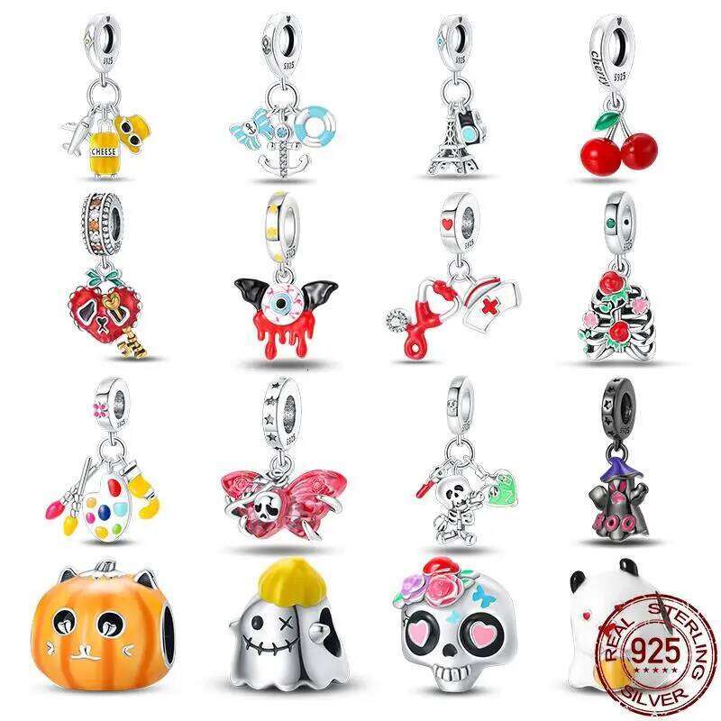 S925 Sterling Silver Glow Halloween Series Charms Fit Original Pan Bracelet DIY Beads For Women Birthday Fine Jewelry Gift 6d155