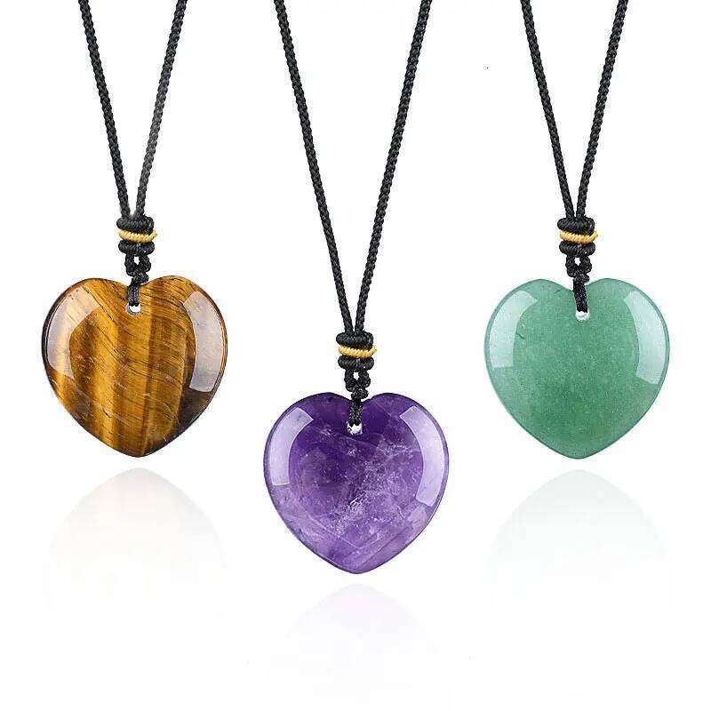 1pc 30mm Natural Stone Heart Amethyst Rose Quartz Pendant Necklace for Women Men Jewelry Party Gift 6e3bb