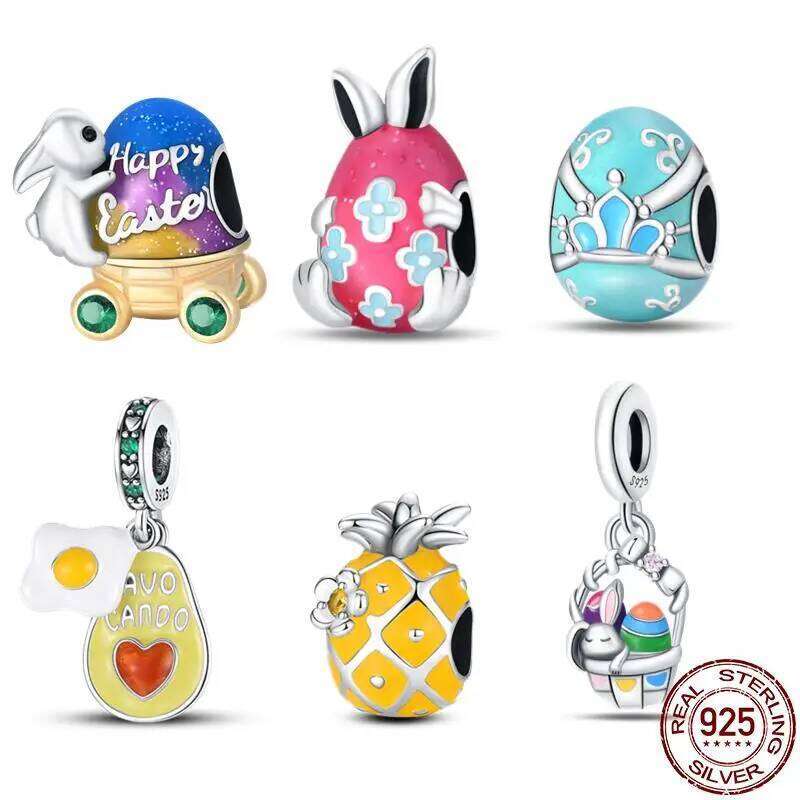 925 Sterling Silver Easter Series Charms Fit Original Pan Bracelet&Bangle DIY Beads For Women Festival FineJewelry Gift e3aea