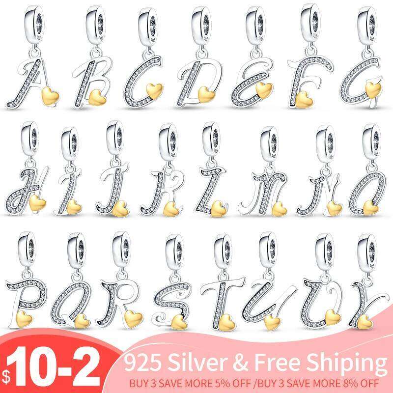 Zircon Heart Pendant English 26 Letter A-Z Charm Bead Fit Pan Original Bracelet 925 Silver Women Jewelry Gift New in 322f7