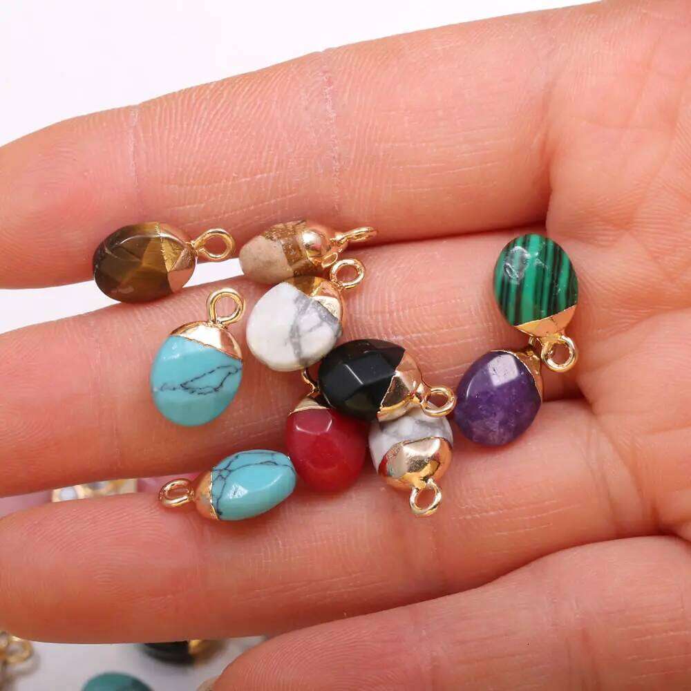8x13mm 5pcs Faceted Natural Stone Oblate Black Agate Rose Quartzs Pendant Charms for Jewelry Making Necklace Earring Women Gift 509a8