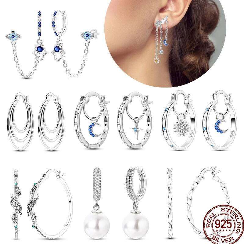 Women's Romantic 925 Sterling Silver Moon Star Sparkling Zirconia Winter Earrings For Wedding Party Fine Jewelry 2fd9a
