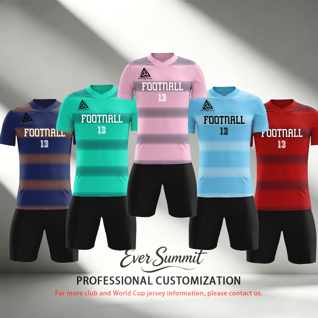 Conjunto de camiseta de fútbol de rayas horizontales personalizado, uniforme de fútbol de secado rápido para hombres con pantalones cortos, logotipo