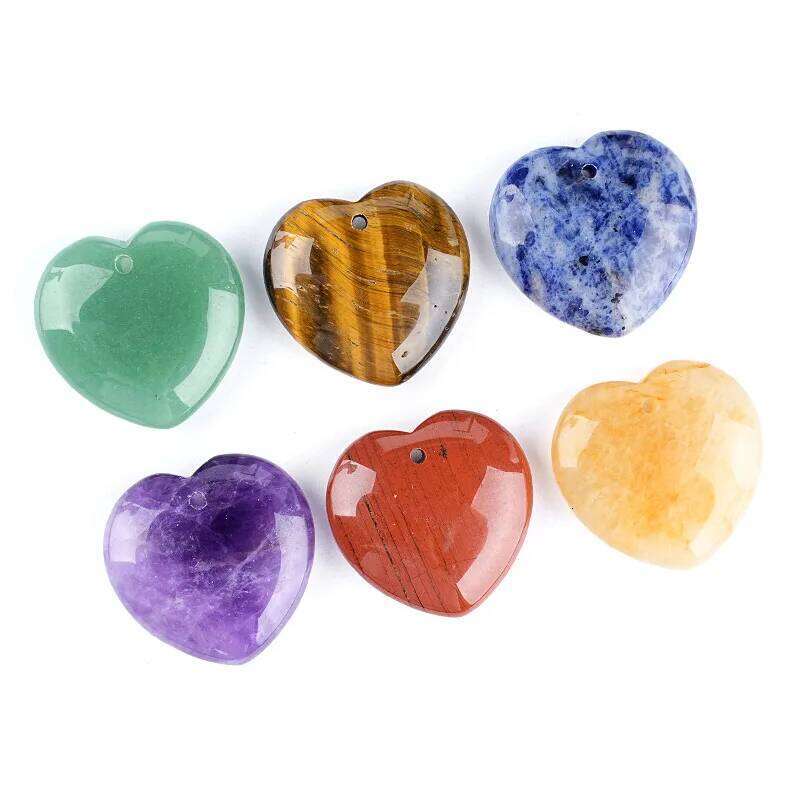 1pc 30mm Natural Stone Love Heart Necklace Pendant Making Jewelry Amethyst Rose Quartz Charm Accessories DIY f92d0