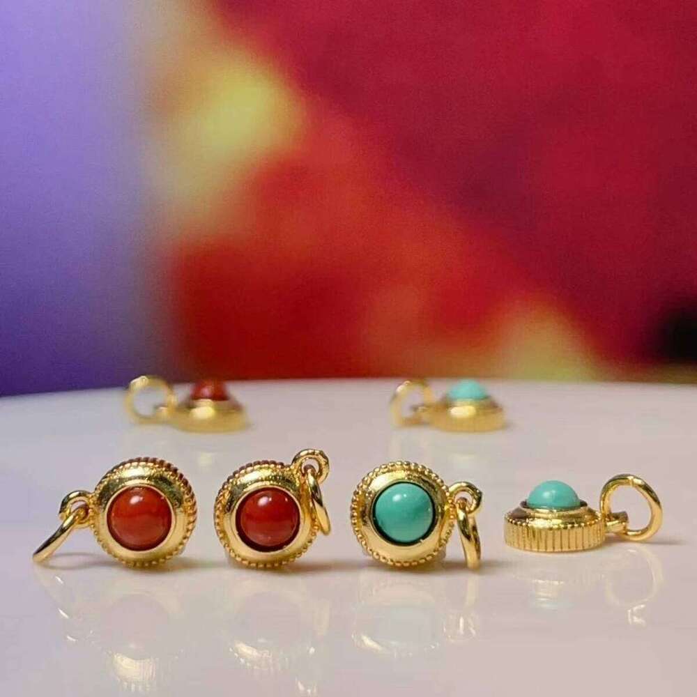 5pcs/set 7x9mm Round Natural Stone Pendants Turquoise South Red Jade Charms for Jewelry Making DIY Necklace Earrings Accessories 4bfbb