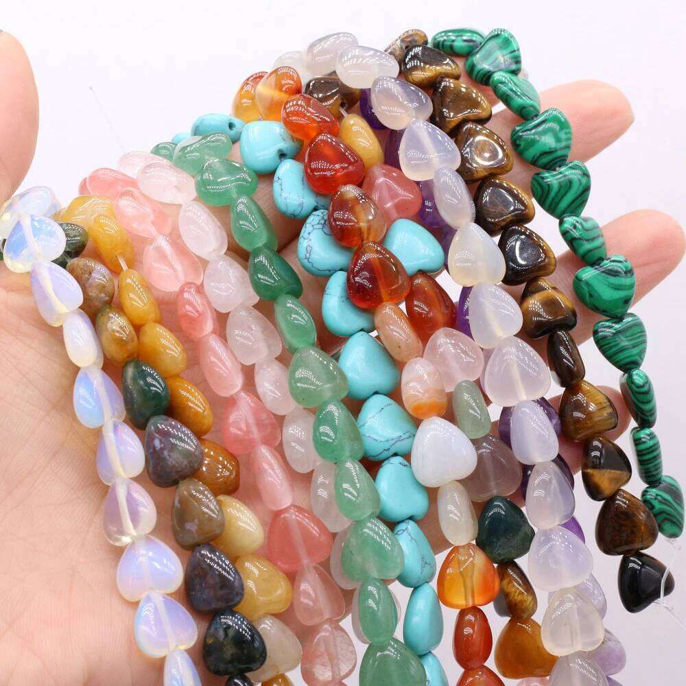10mm Malachite Yellow Jade Amethysts Opal Heart Shaped Natural Stone Beads for Jewelry Making DIY Necklace Bracelet Accessories 16172