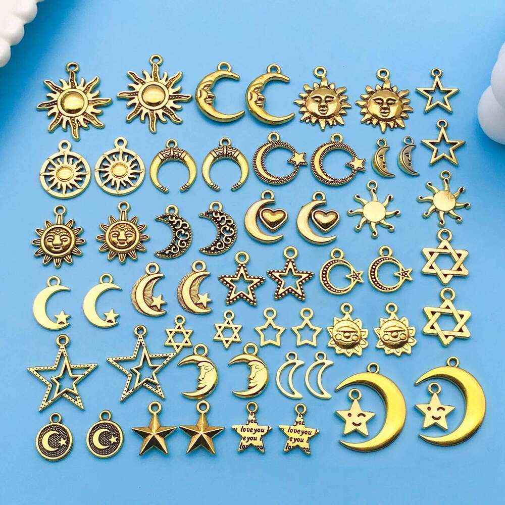 56pcs/lot Zinc Alloy Antique Golden Sun Moon Star Charms Pendants For DIY Jewelry Making Earring Necklace Bracelet Accessories d0bb0