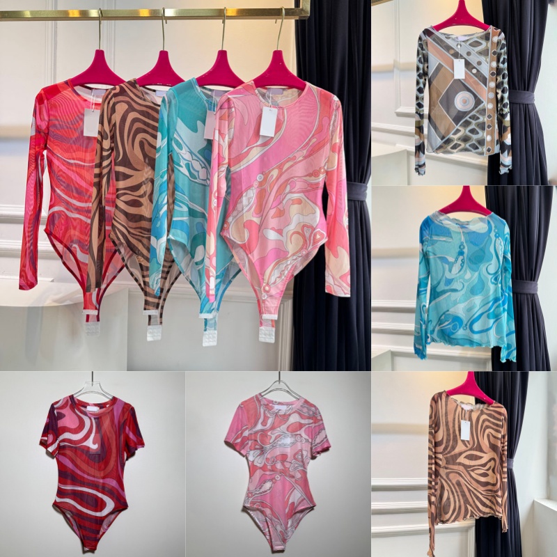 Designer Printed Mesh Bodysuits Women Sexy Slim Fit See Through T Shirts Summer Beach Vacation Nightclub Charm Leotard Tops