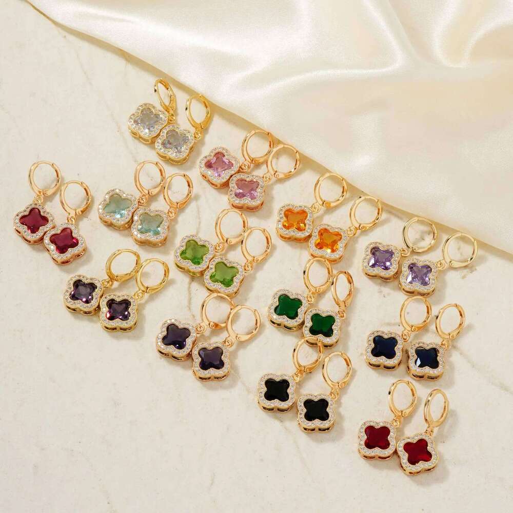 1pair Shiny Zirconia High Quality Four Leaf Flower Luxury Earrings Classic for Daily Party Jewelry Gift 26274